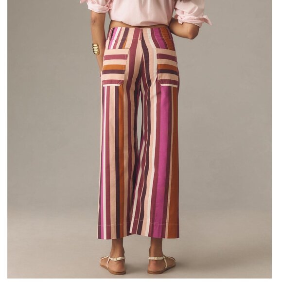 Anthropologie The Colette Cropped Wide-Leg Pants by Maeve Plum Stripe 24 - Picture 2 of 13